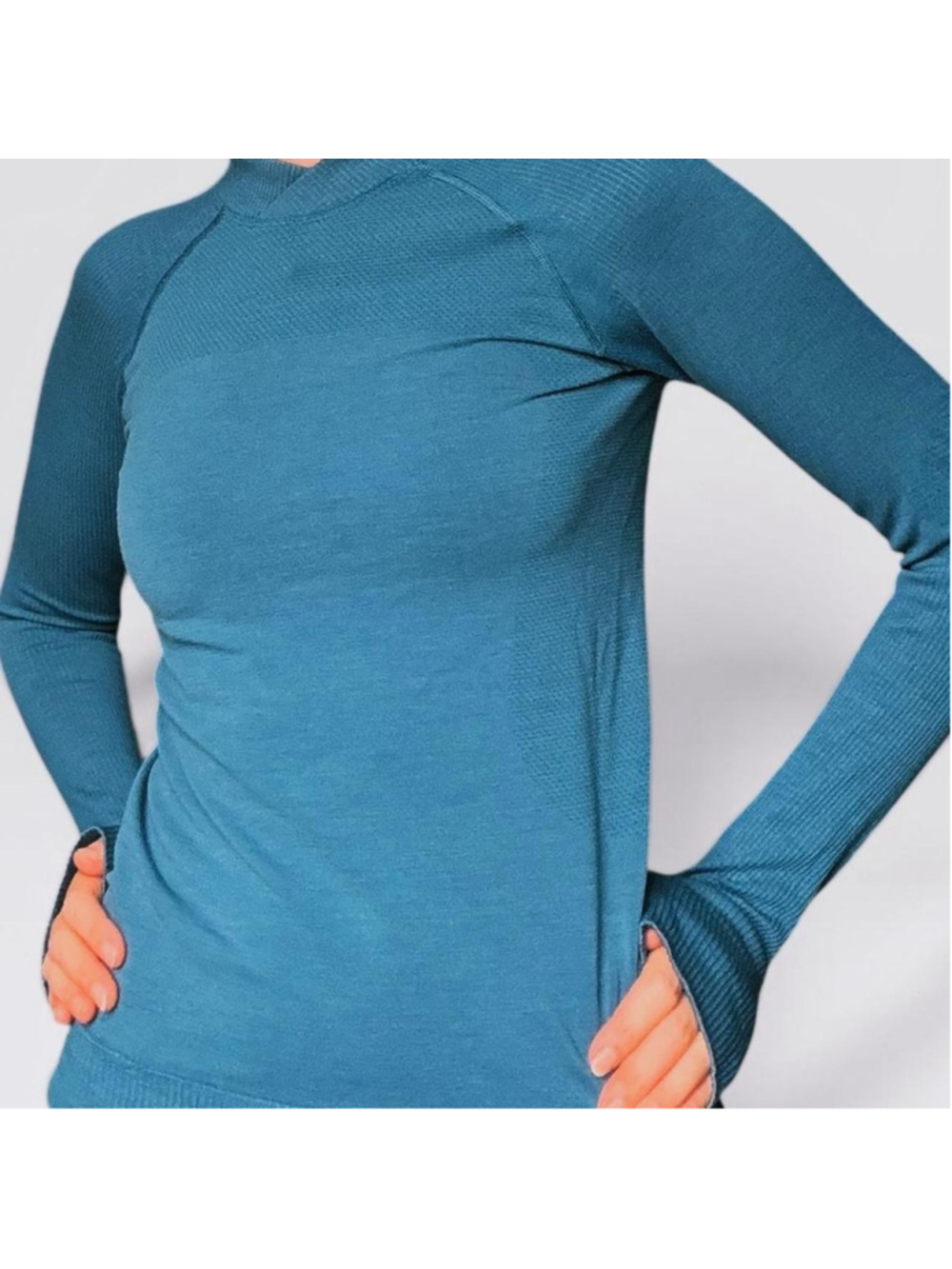 Lululemon Keep The Heat Thermal Long Sleeve / Petrol Blue Ribbed Mock Neck Pullo